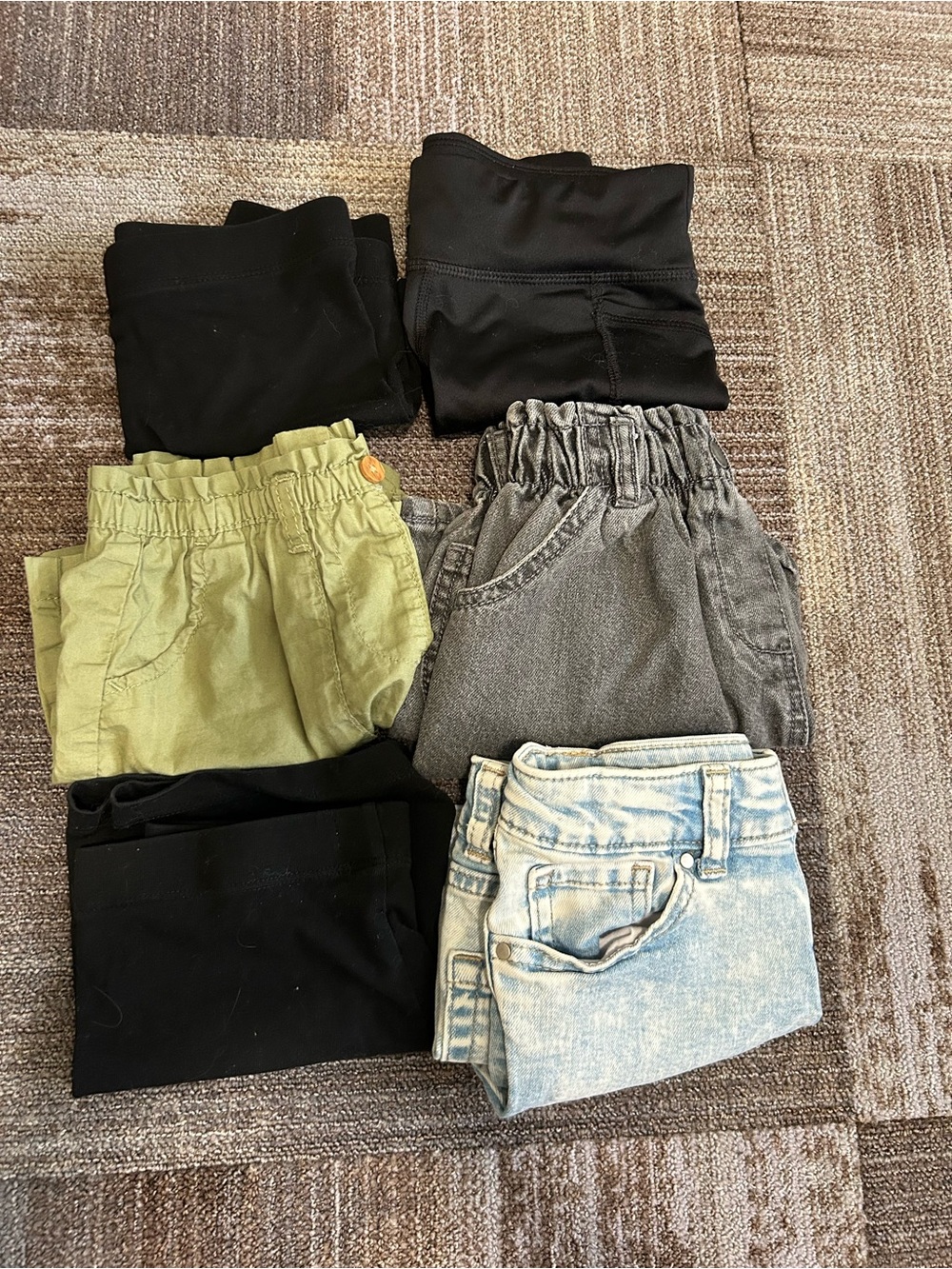 Kids Elastic Waist Casual Bottoms - Olive, Gray, Light Wash, Black